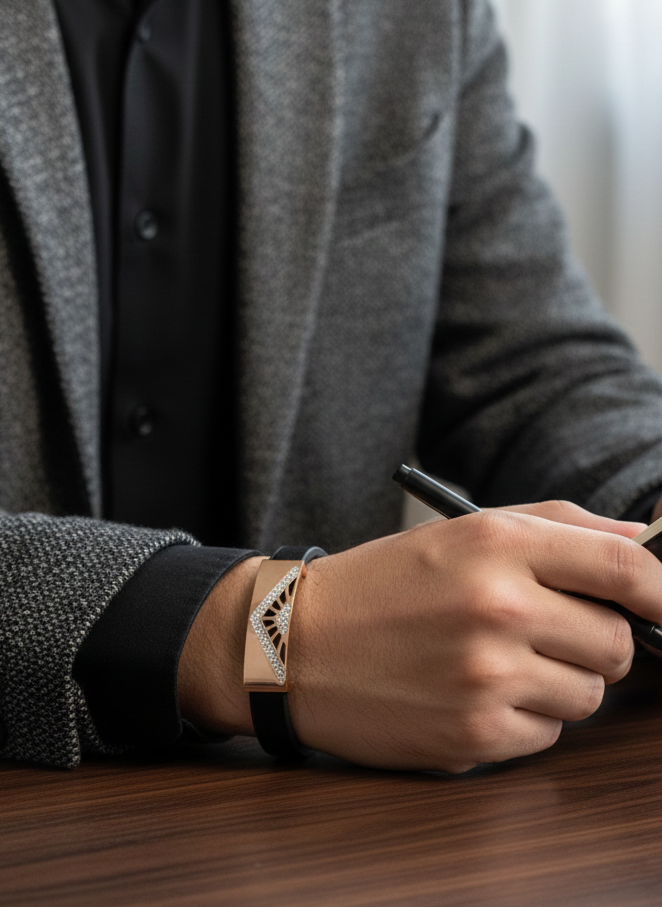 GL: 18k Gold-Plated Men’s Black Geometric Design Bracelet with Gold Accent