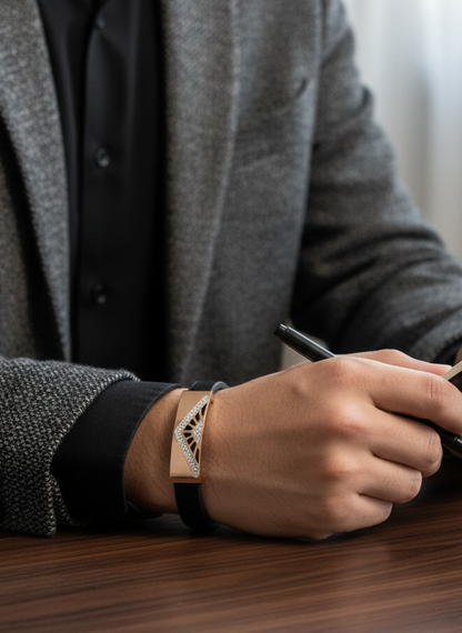 GL: 18k Gold-Plated Men’s Black Geometric Design Bracelet with Gold Accent