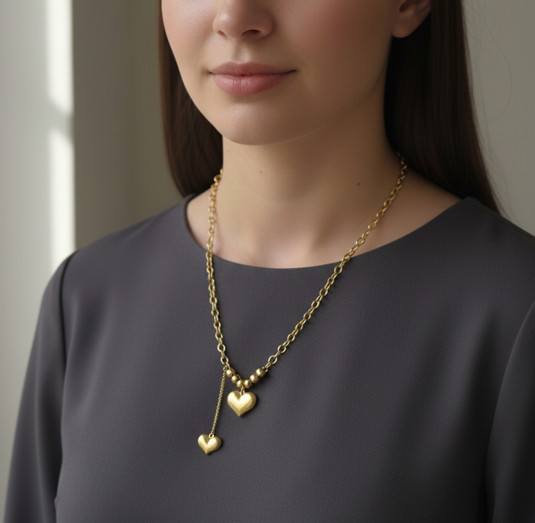 GL: Anti-tarnish Heart Lariat Necklace for women