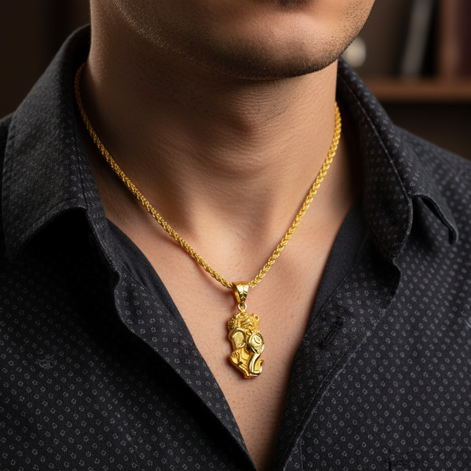 GL: Men's 18k Gold-plated Ganesh Pendant with Chain