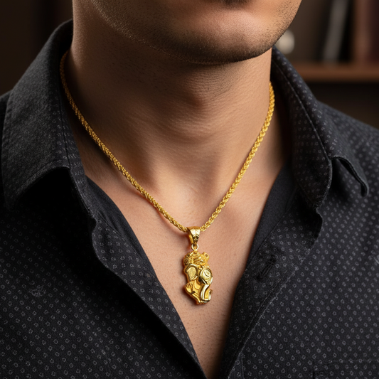 GL: Men's 18k Gold-plated Ganesh Pendant with Chain