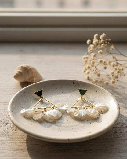 Modern Triangle Pearl-Leaf Earrings