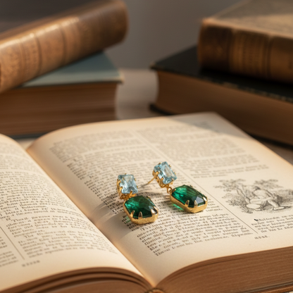 GL: Emerald Blue Stone Drop Earrings