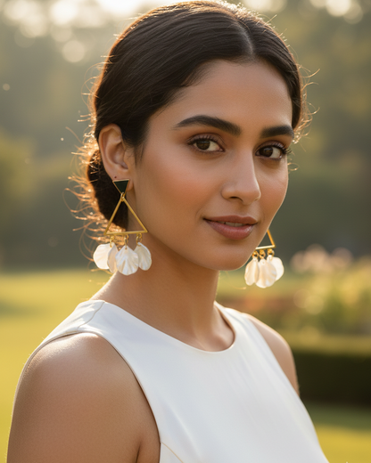 Modern Triangle Pearl-Leaf Earrings