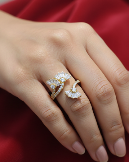 GL: Art Deco Inspired Diamond Fan Ring in Gold Plating