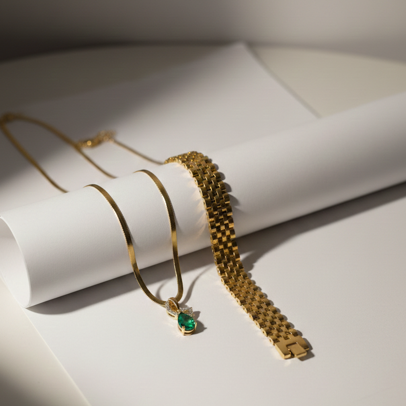 Golden Love: Sleek Gold Flat Link Jewellery Combo | Couple jewellery