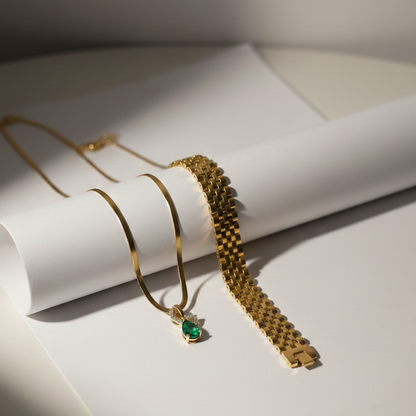 Golden Love: Sleek Gold Flat Link Jewellery Combo | Couple jewellery
