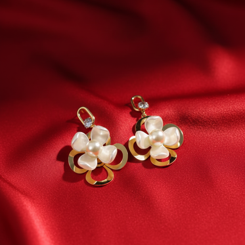 Anti-Tarnish Flowers Drop Earrings (6-month warranty)