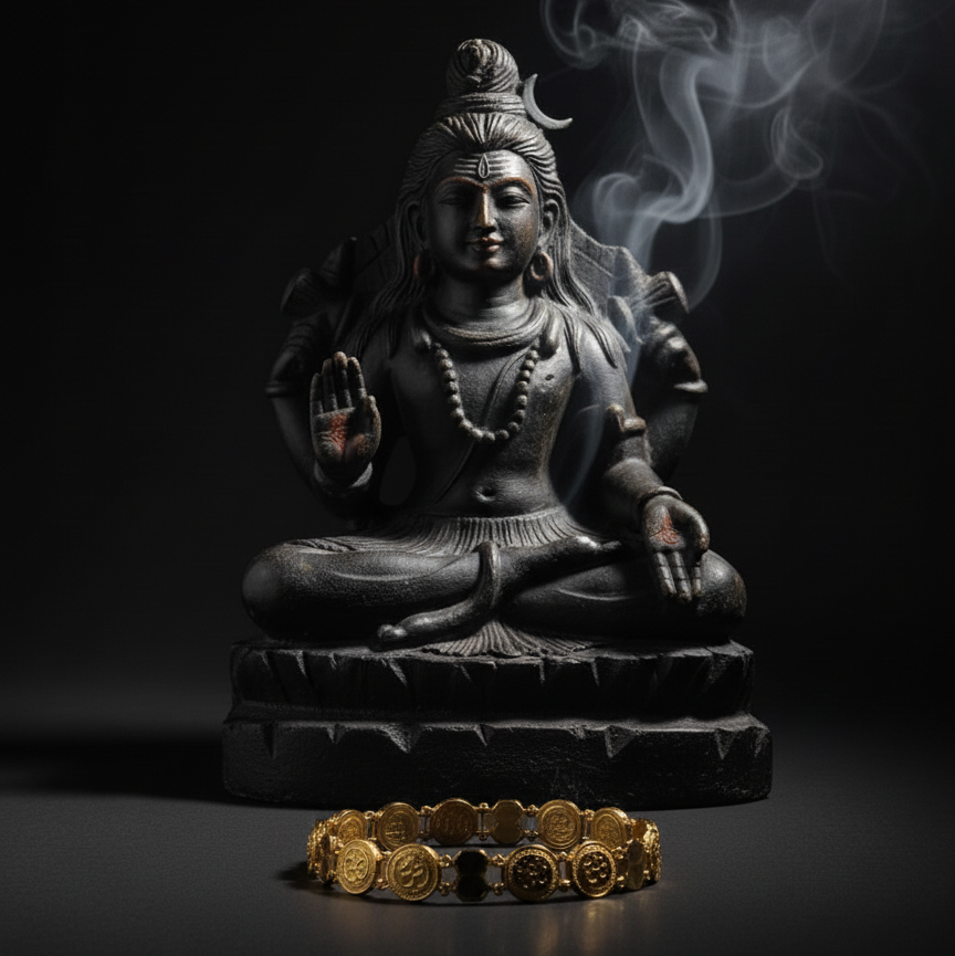 GL: Men's Gold-Plated Om Link Bracelet-Devine jewellery