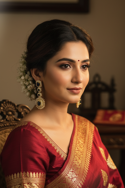 GL: Royal Blue Stone Long Earrings with American Diamond Detailing