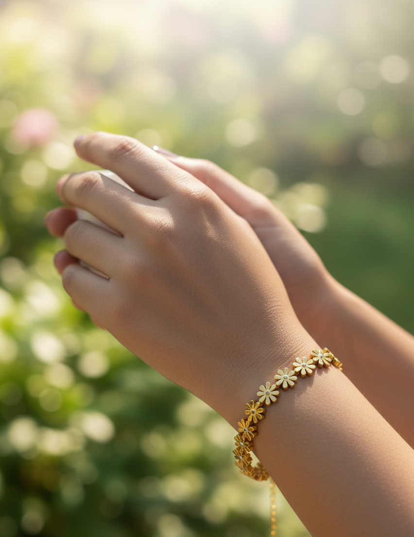 GL: 18K-Gold Plated Floral Charm Bracelet for Women