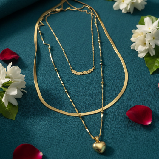 Golden Love: Triple Layer Gold Tone Necklace