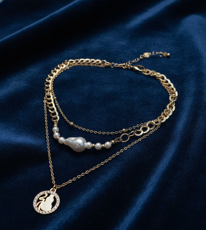 GL: Modern Bohemian Style Multi-Chain Necklace Set with Baroque Pearl