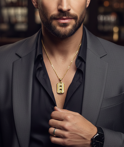 GL: 18k Gold-Plated Obsidian Blade Men's Pendant with Chain