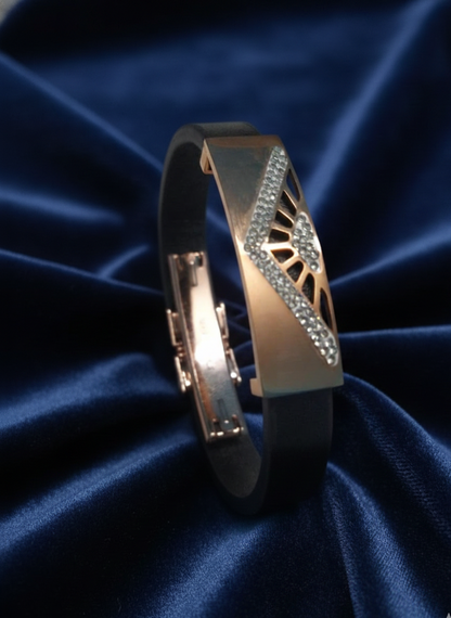GL: 18k Gold-Plated Men’s Black Geometric Design Bracelet with Gold Accent