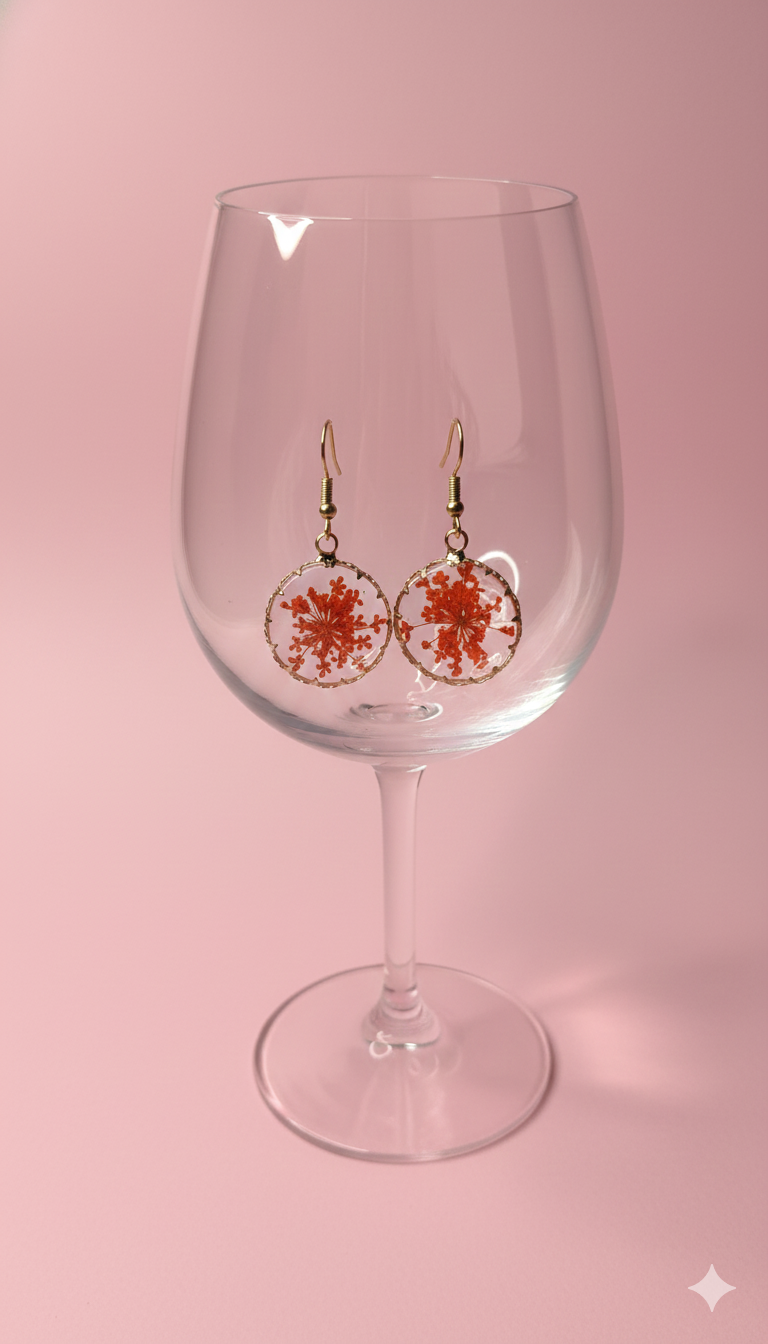 GL: Handmade Resin Red Daisy Round Drop Earrings for Women