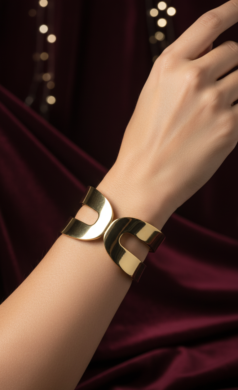 GL: Gold Plated Turkish Sculptural Cuff Bracelet for Women
