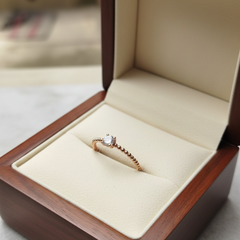 Golden love jewellery: Minimal Rose Gold Solitaire Ring for Women