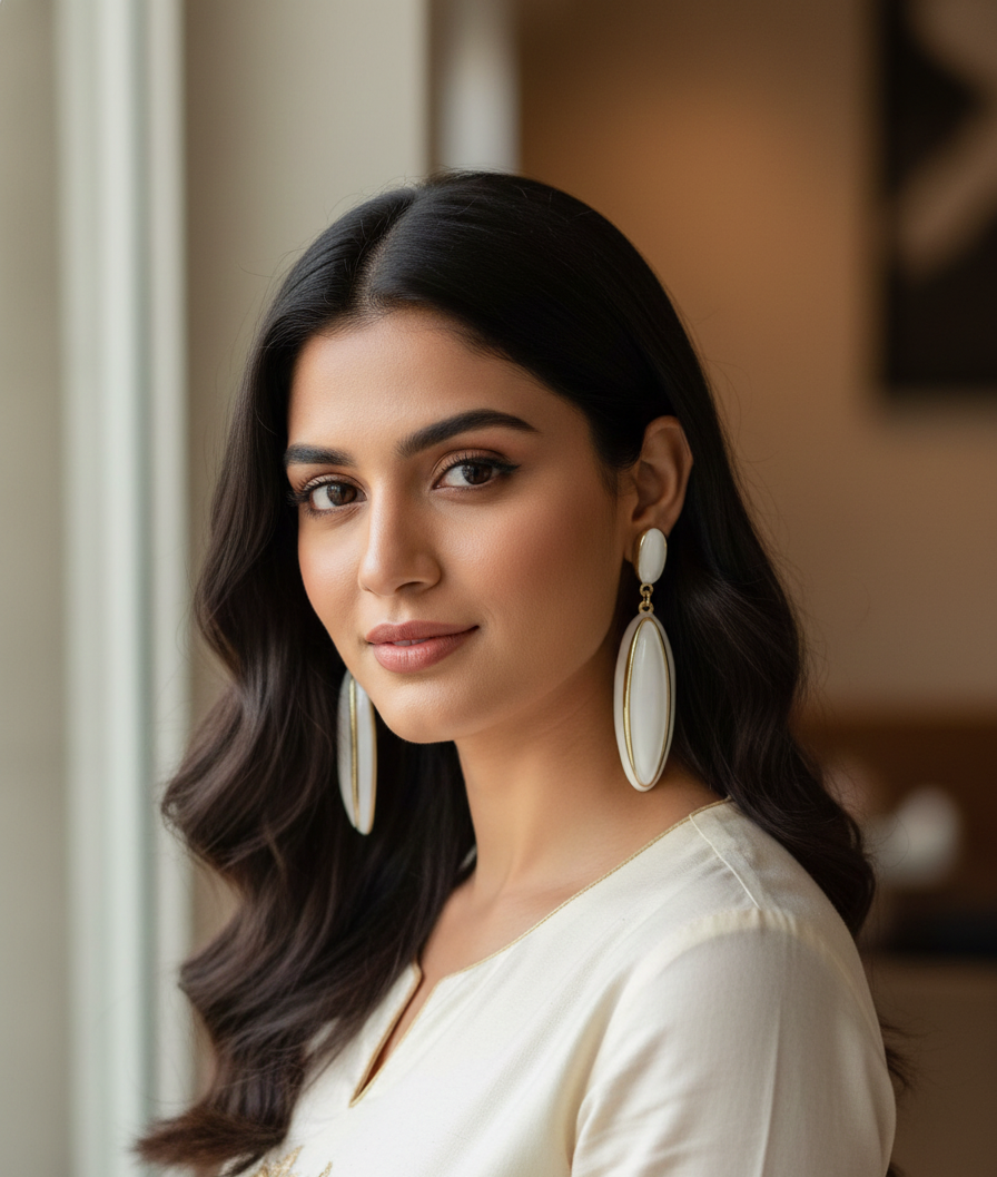 GL: Korean Minimal White Oval Drop Earrings for Women