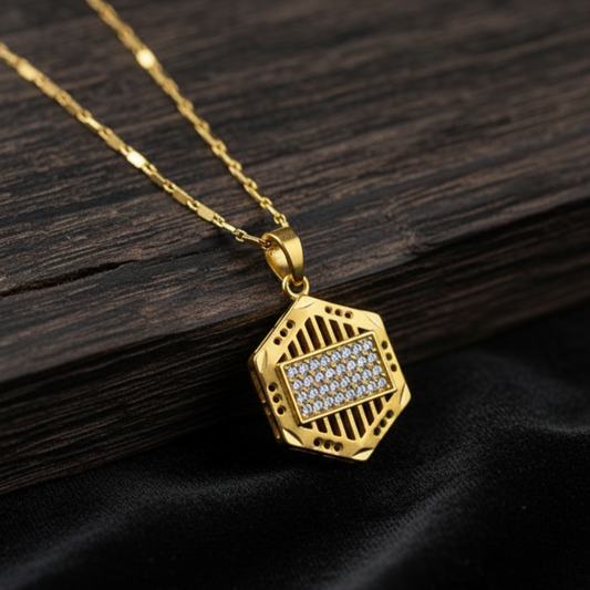 GL: 18k Golde-Plated Hexagonal Pendant with Chain for men