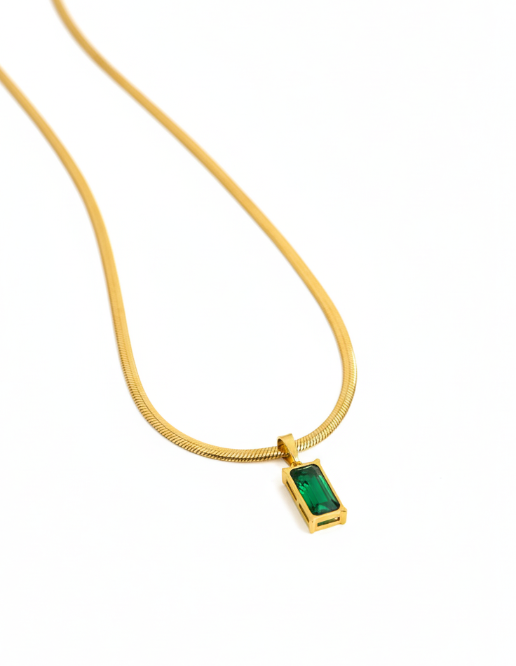 Golden Love: Luxe Green Zircon Snake Chain
