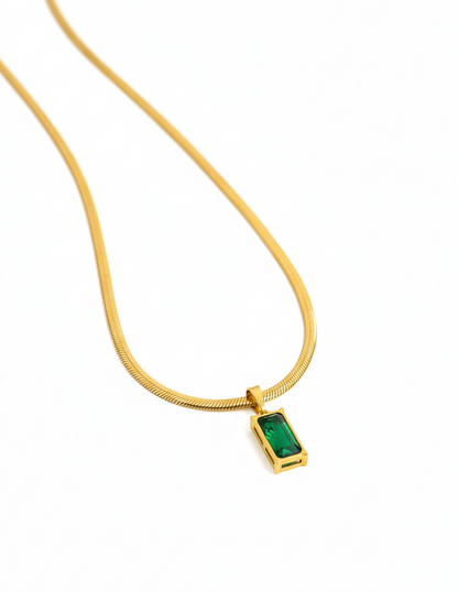Golden Love: Luxe Green Zircon Snake Chain
