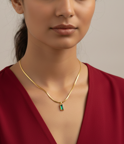Golden Love: Luxe Green Zircon Snake Chain