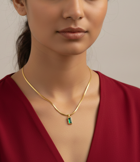 Golden Love: Luxe Green Zircon Snake Chain