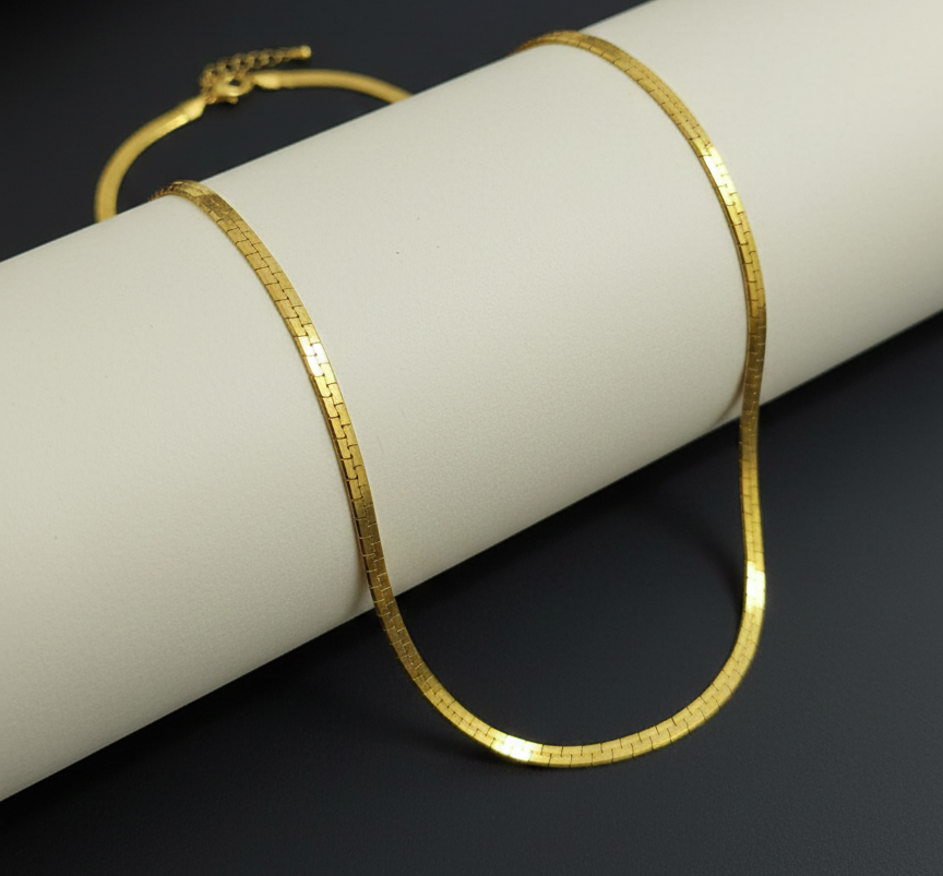 Golden Love jewellery: Sleek Flat Gold Plated Snake Men's Chain |Gold-plated chain