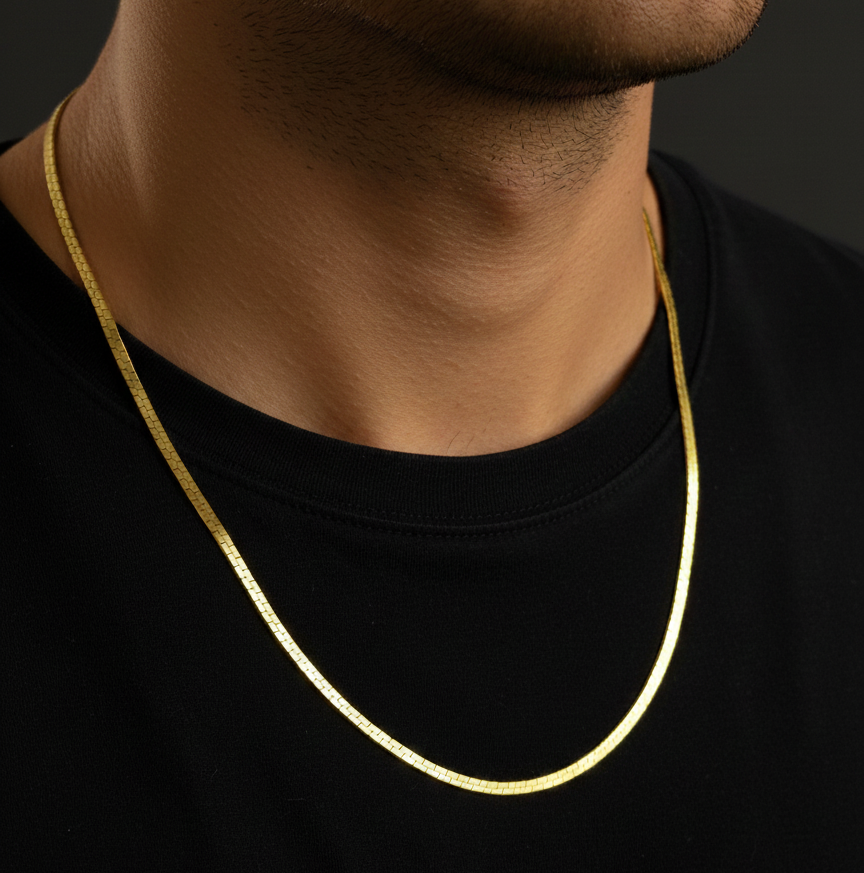 Golden Love jewellery: Sleek Flat Gold Plated Snake Men's Chain |Gold-plated chain